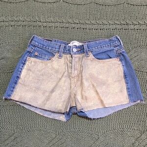 Levi's 515 Vintage Womens Denim Cut Off Shorts Custom Painted Gold